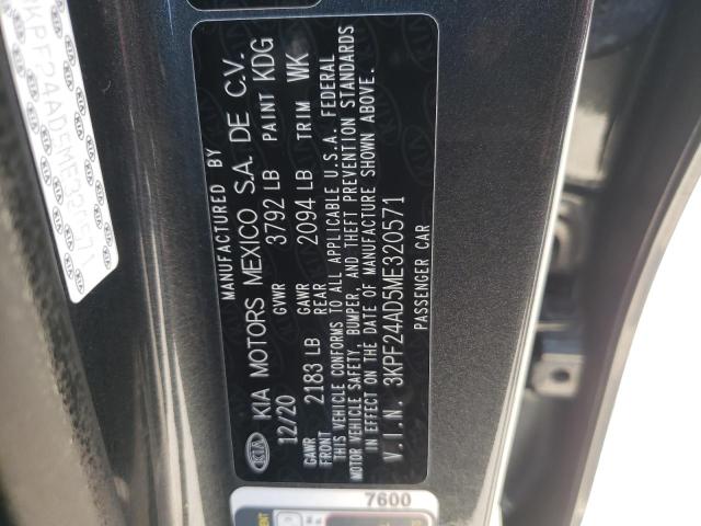 3KPF24AD5ME320571 - 2021 KIA FORTE FE GRAY photo 10