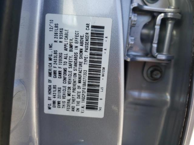 1HGCP2F81BA071353 - 2011 HONDA ACCORD EXL SILVER photo 10