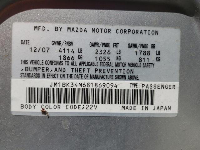 JM1BK34M681869094 - 2008 MAZDA SPEED 3 SILVER photo 10