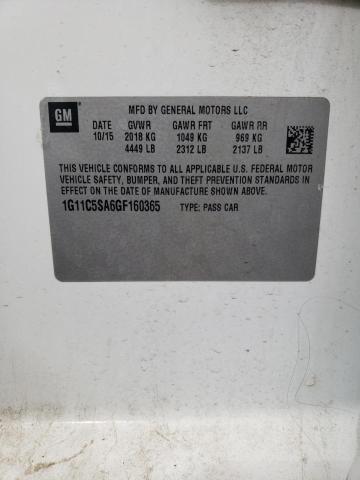 1G11C5SA6GF160365 - 2016 CHEVROLET MALIBU LIM WHITE photo 10