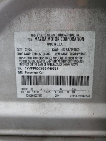 1YVFP80C665M40521 - 2006 MAZDA 6 I SILVER photo 10