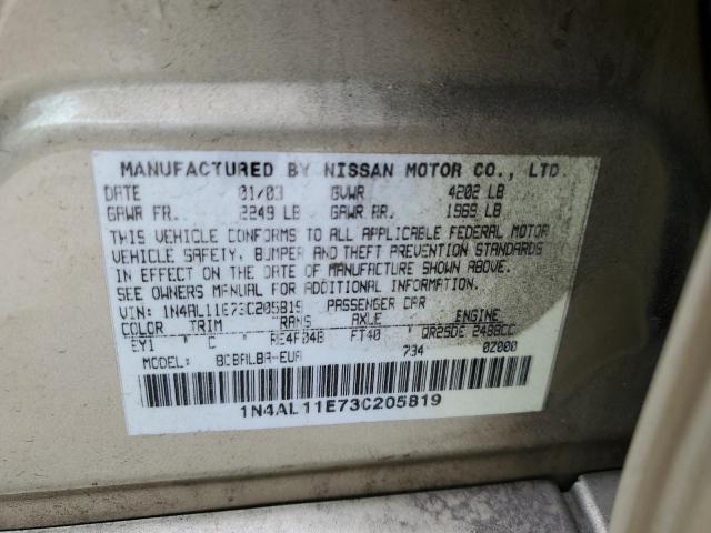 1N4AL11E73C205819 - 2003 NISSAN ALTIMA BAS GOLD photo 10