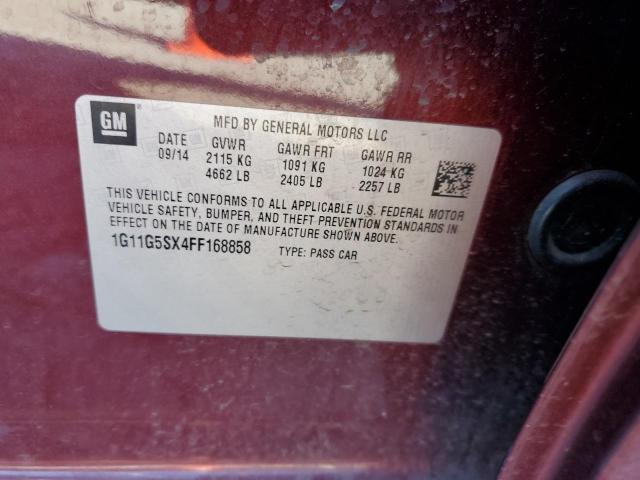 1G11G5SX4FF168858 - 2015 CHEVROLET MALIBU LTZ მუქწითელი ფოტო 10