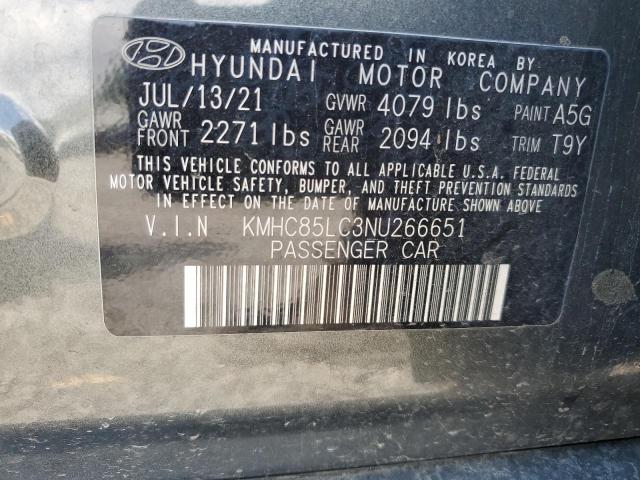 KMHC85LC3NU266651 - 2022 HYUNDAI IONIQ SEL GRAY photo 10