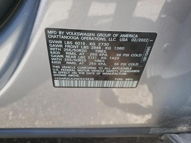 1V2AR2CA2NC523938 - 2022 VOLKSWAGEN ATLAS SEL Gümüş foto 10