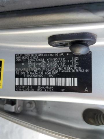 5TDZK3EH3CS080431 - 2012 TOYOTA HIGHLANDER SILVER photo 10