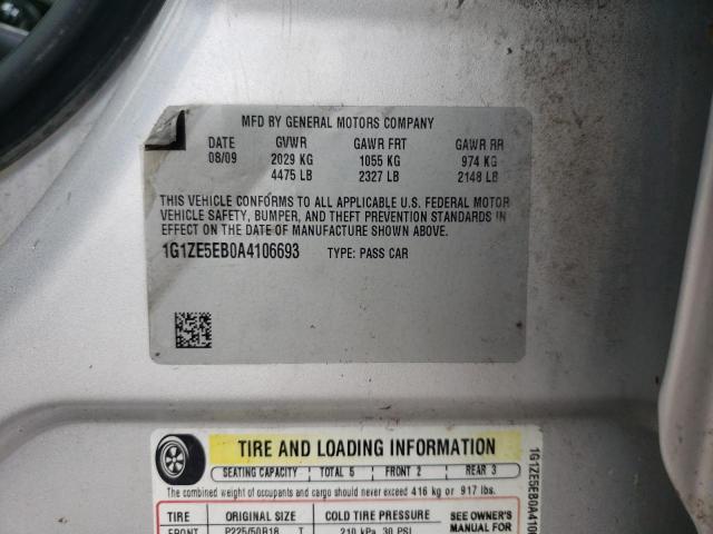 1G1ZE5EB0A4106693 - 2010 CHEVROLET MALIBU LTZ ვერცხლისფერი ფოტო 10