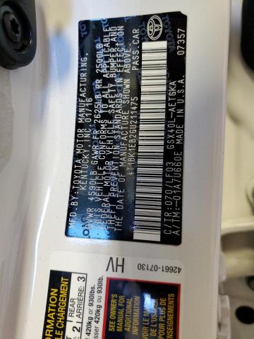 4T1BK1EB2GU211475 - 2016 TOYOTA AVALON XLE WHITE photo 10