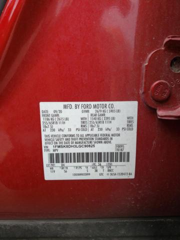 1FMSK8DH3LGC90825 - 2020 FORD EXPLORER X წითელი ფოტო 10