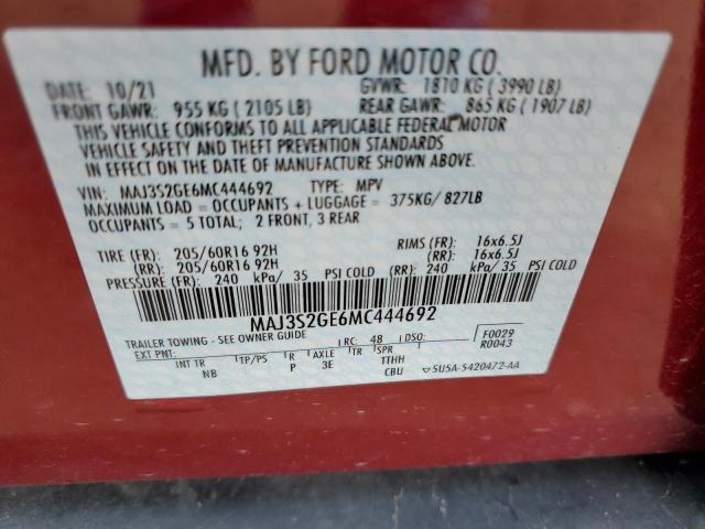 MAJ3S2GE6MC444692 - 2021 FORD ECOSPORT SE  photo 10