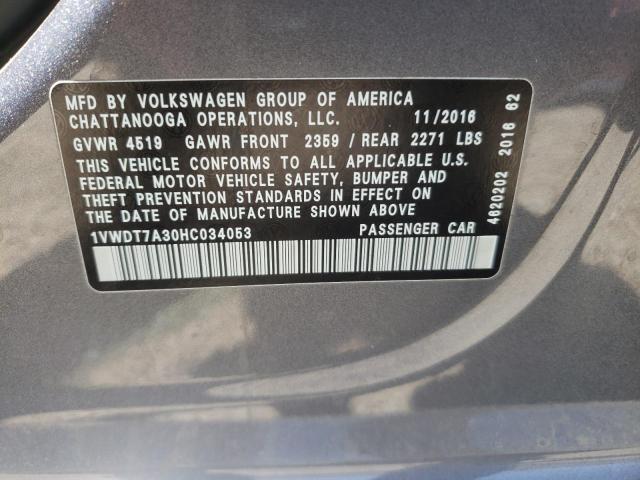 1VWDT7A30HC034053 - 2017 VOLKSWAGEN PASSAT R-L GRAY photo 10