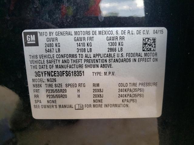 3GYFNCE30FS618351 - 2015 CADILLAC SRX PERFOR 黑色 照片 10