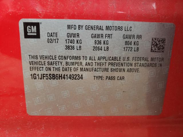 1G1JF5SB6H4149234 - 2017 CHEVROLET SONIC PREM RED photo 10