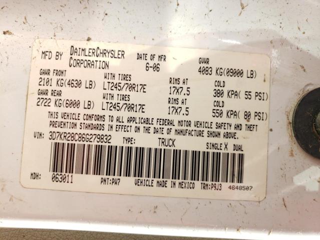 3D7KR28C86G279832 - 2006 DODGE RAM 2500 S Սպիտակ լուսանկար 10