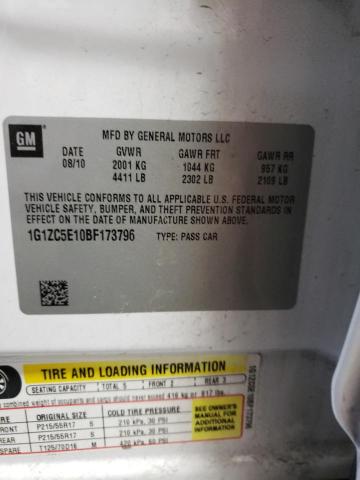 1G1ZC5E10BF173796 - 2011 CHEVROLET MALIBU 1LT Ақ фото 10
