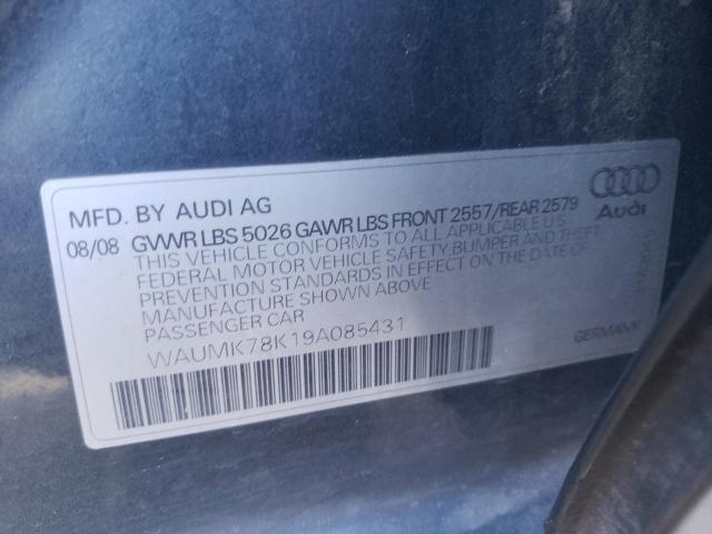 WAUMK78K19A085431 - 2009 AUDI A4 PRESTIG GRAY photo 10