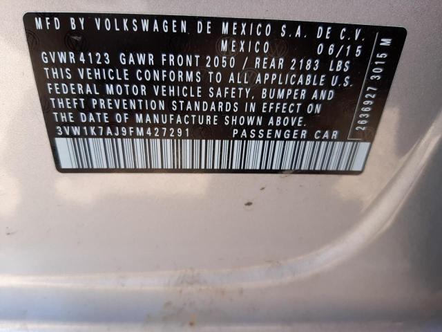 3VW1K7AJ9FM427291 - 2015 VOLKSWAGEN JETTA BASE SILVER photo 10