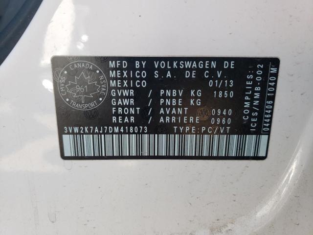 3VW2K7AJ7DM418073 - 2013 VOLKSWAGEN JETTA BASE WHITE photo 10