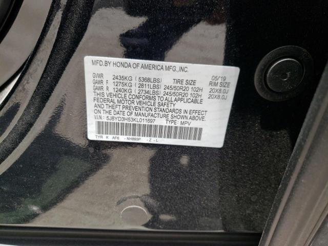 5J8YD3H53KL011697 - 2019 ACURA MDX TECHNO BLACK photo 10