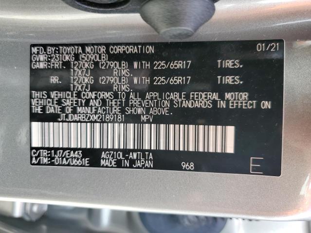 JTJDARBZXM2189181 - 2021 LEXUS NX 300 BAS GRAY photo 10