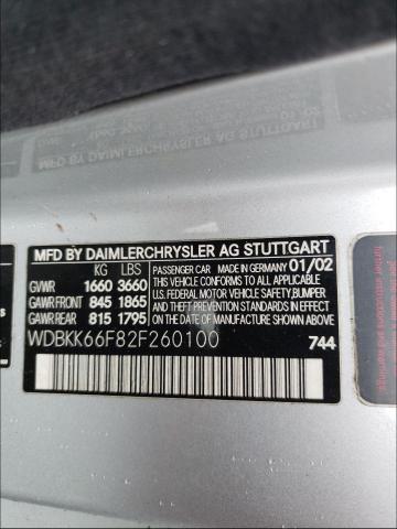 WDBKK66F82F260100 - 2002 MERCEDES-BENZ SLK 32 AMG SILVER photo 10