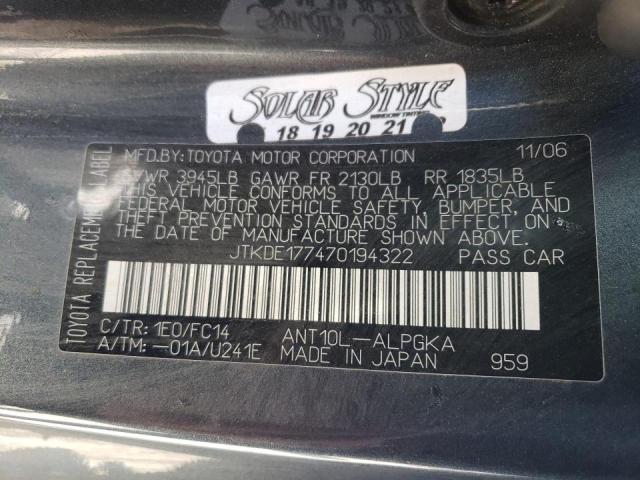 JTKDE177470194322 - 2007 TOYOTA SCION TC 黑色 照片 10