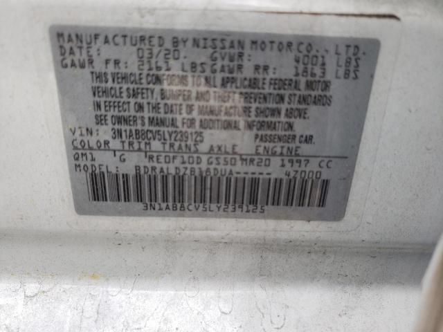 3N1AB8CV5LY239125 - 2020 NISSAN SENTRA SV WHITE photo 10