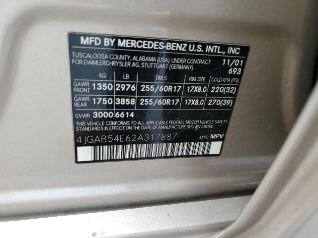 4JGAB54E62A317887 - 2002 MERCEDES-BENZ ML 320 TAN photo 10