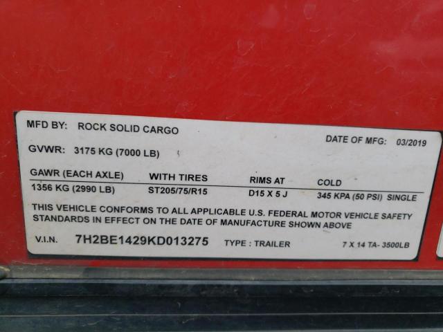 7H2BE1429KD013275 - 2019 ROCK SOLIDCARGO  photo 10