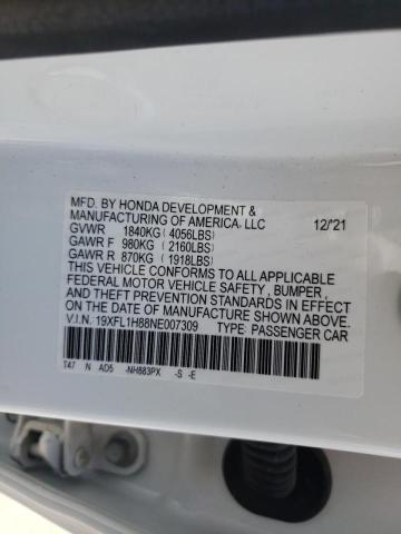 19XFL1H88NE007309 - 2022 HONDA CIVIC SPOR WHITE photo 10