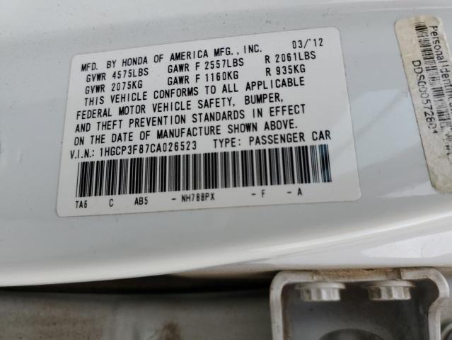 1HGCP3F87CA026523 - 2012 HONDA ACCORD EXL WHITE photo 10