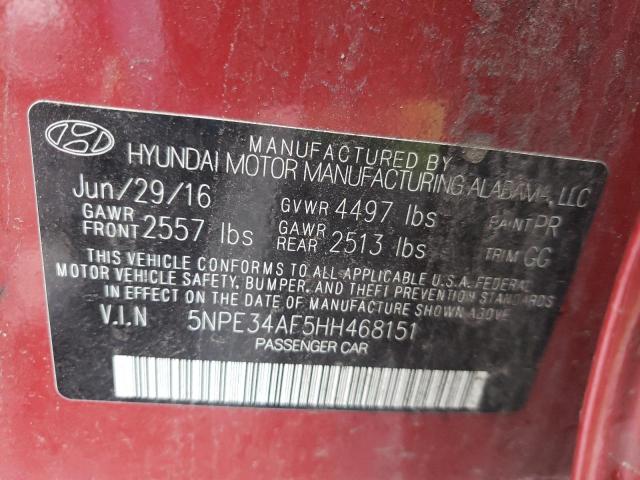 5NPE34AF5HH468151 - 2017 HYUNDAI SONATA SPO RED photo 10