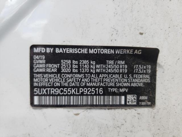 5UXTR9C55KLP92516 - 2019 BMW X3 XDRIVE3 WHITE photo 10