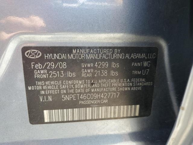 5NPET46C09H427717 - 2009 HYUNDAI SONATA GLS BLUE photo 10