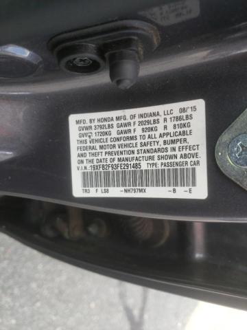 19XFB2F93FE291485 - 2015 HONDA CIVIC EXL Boz foto 10