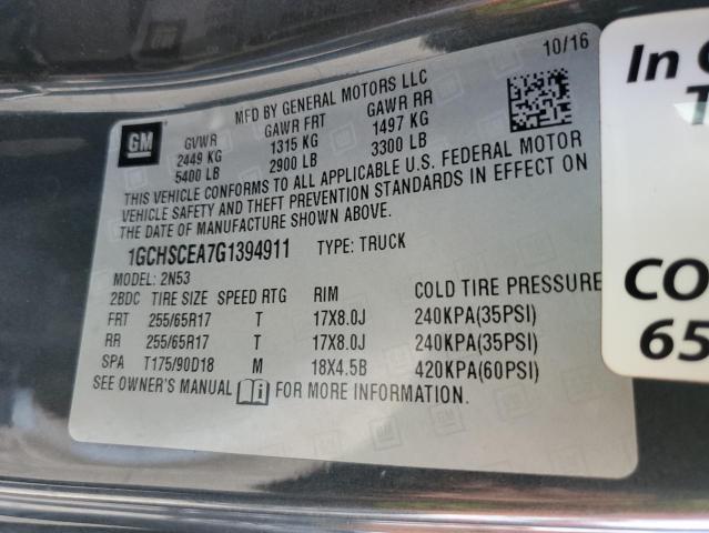 1GCHSCEA7G1394911 - 2016 CHEVROLET COLORADO L GRAY photo 10