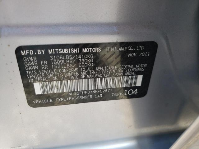 ML32FUFJ7NHF02677 - 2022 MITSUBISHI MIRAGE G4 ES  ფოტო 10