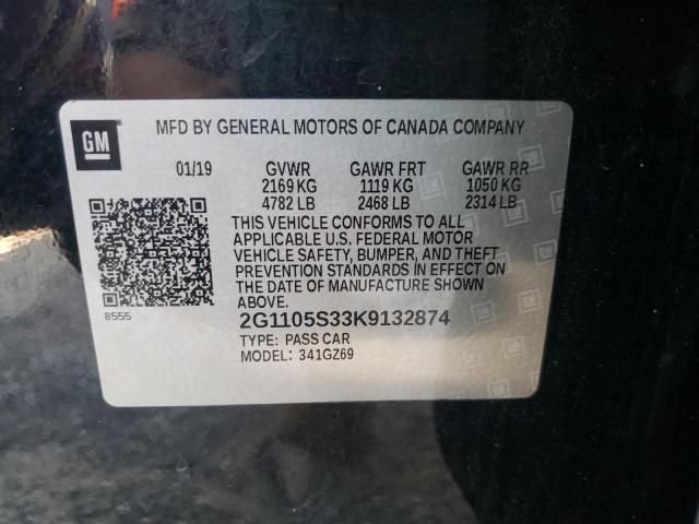 2G1105S33K9132874 - 2019 CHEVROLET IMPALA PRE შავი ფოტო 10
