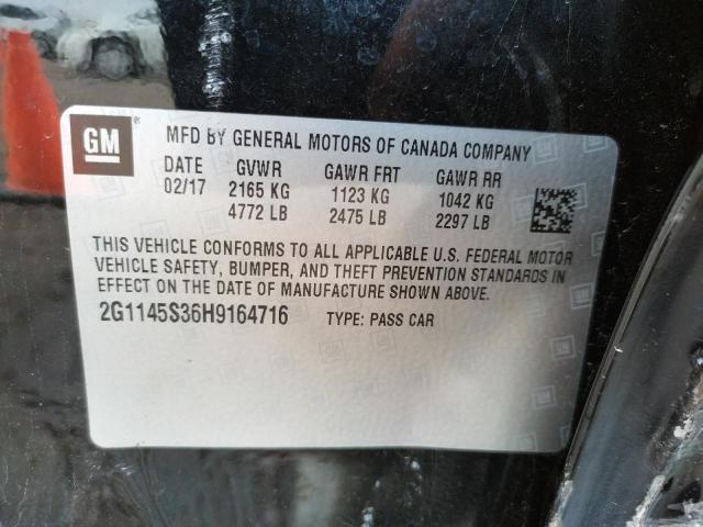 2G1145S36H9164716 - 2017 CHEVROLET IMPALA PRE შავი ფოტო 10