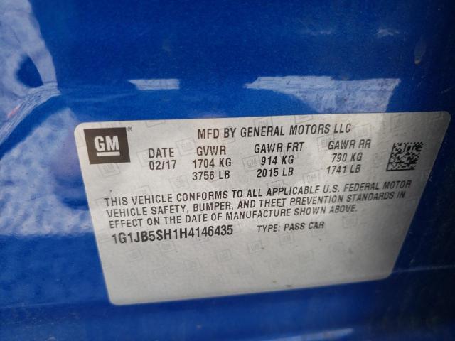 1G1JB5SH1H4146435 - 2017 CHEVROLET SONIC LS 蓝色 照片 10