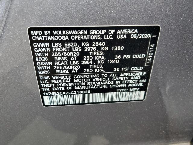 1V26E2CA2LC216848 - 2020 VOLKSWAGEN ATLAS CROS 灰色 照片 10