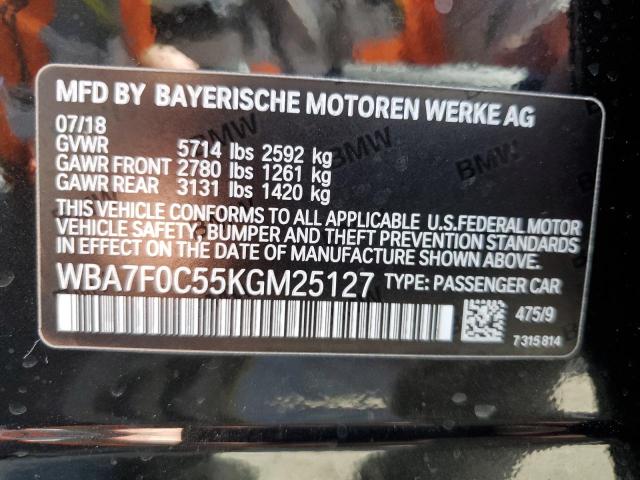 WBA7F0C55KGM25127 - 2019 BMW 750 I BLACK photo 10