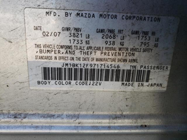 JM1BK12F971714546 - 2007 MAZDA 3 I SILVER photo 10