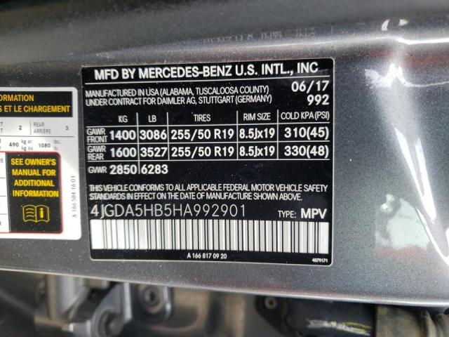 4JGDA5HB5HA992901 - 2017 MERCEDES-BENZ GLE 350 4M GRAY photo 10