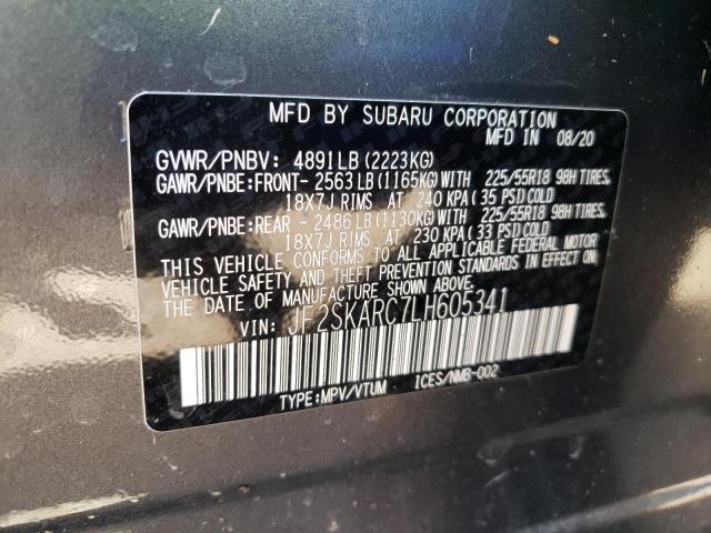 JF2SKARC7LH605341 - 2020 SUBARU FORESTER S გრაფიტი ფოტო 10