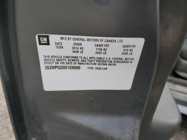 2G2WS522451210374 - 2005 PONTIAC GRAND PRIX ნაცრისფერი ფოტო 10