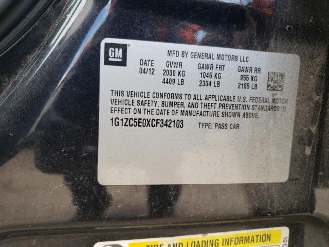 1G1ZC5E0XCF342103 - 2012 CHEVROLET MALIBU 1LT შავი ფოტო 10