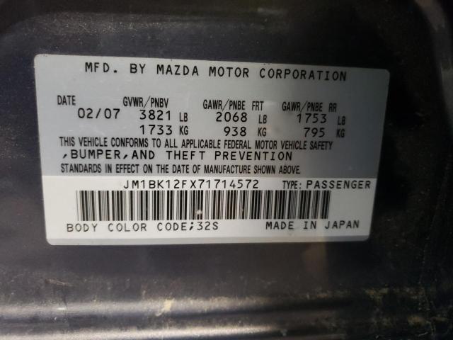 JM1BK12FX71714572 - 2007 MAZDA 3 I CHARCOAL photo 10