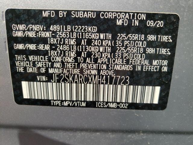 JF2SKARCXMH417723 - 2021 SUBARU FORESTER S SILVER photo 10