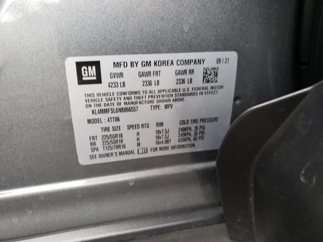 KL4MMFSL6NB066557 - 2022 BUICK ENCORE GX GRAY photo 10